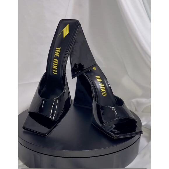 Attico Devon Black Patent Leather Mule Heels Size IT 42 (US 11) Square Toe - Picture 5 of 6